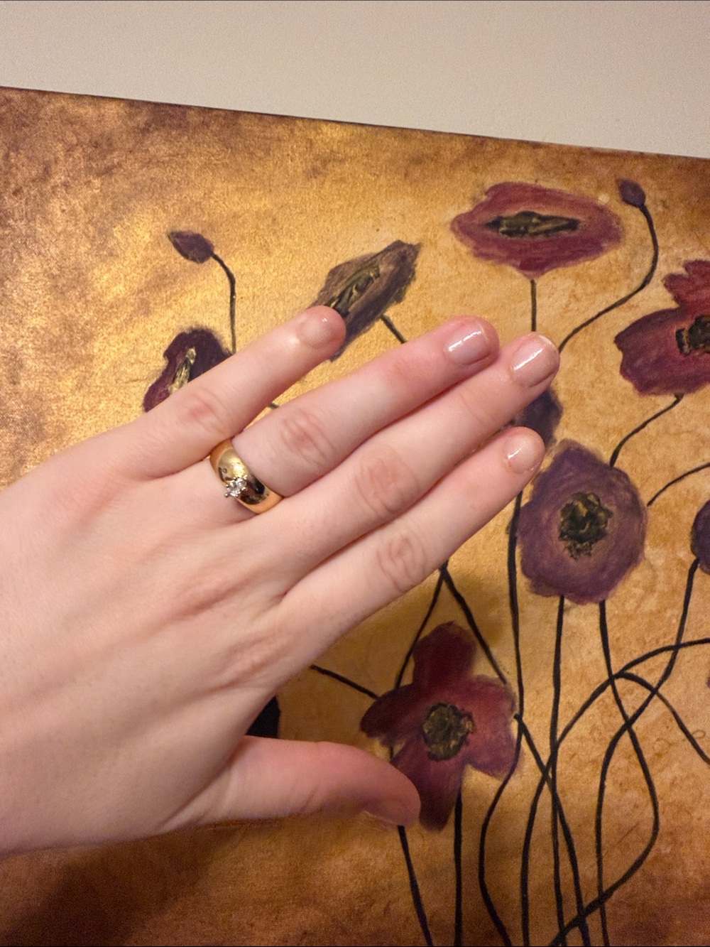 Vintage 14K Gold Solitaire Ring- Thick band with Diamond Accent - Picture 6 of 6
